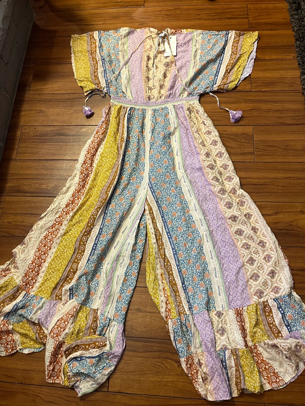 Last queen Boho Patchwork Wide-Leg Jumpsuit in Pastel Floral